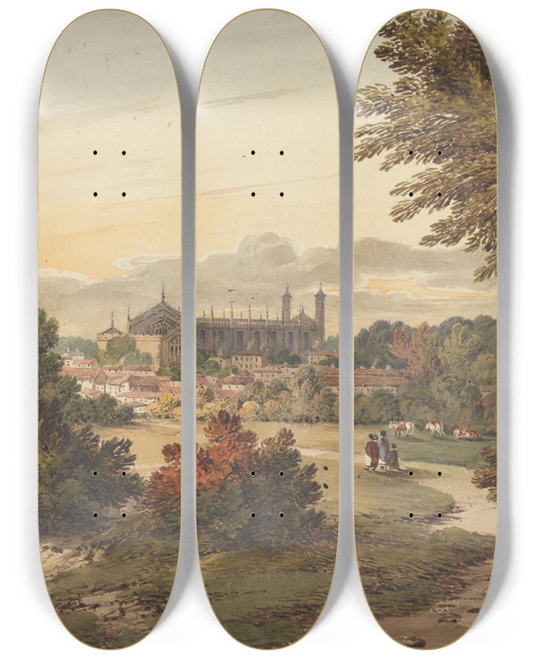 Triptych art skateboard deck of James Bourne Eton From The Brocas by James Bourne