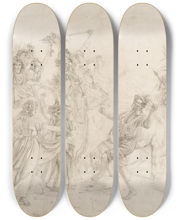 Triptych art skateboard deck of Louis Lopold Robert Pilgrims Returning From The Feast Day Of The Madonna Dellarco by Louis Leopold Robert (1794-1835)