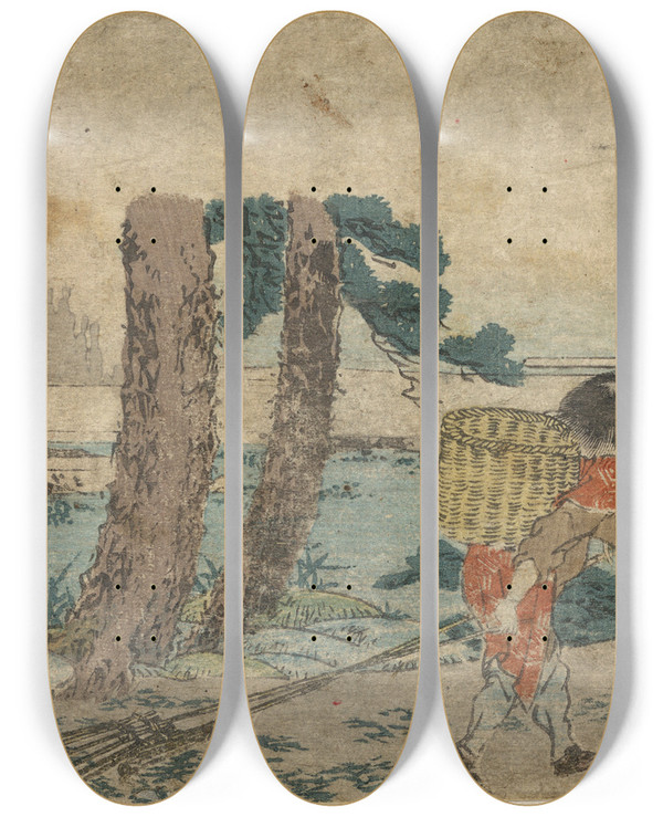 Triptych art skateboard deck of Katsushika Hokusai Numazu by Katsushika Hokusai (1760-1849)