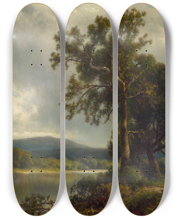 Triptych art skateboard deck of William Hart Scene At Napanoch by William Hart (1823-1894)