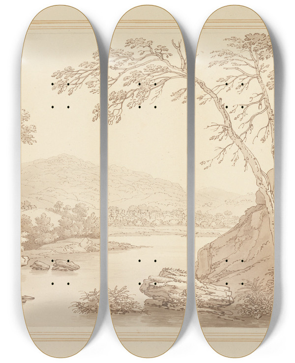 Triptych art skateboard deck of Joseph Farington Ambleside by Joseph Farington (1747-1821)