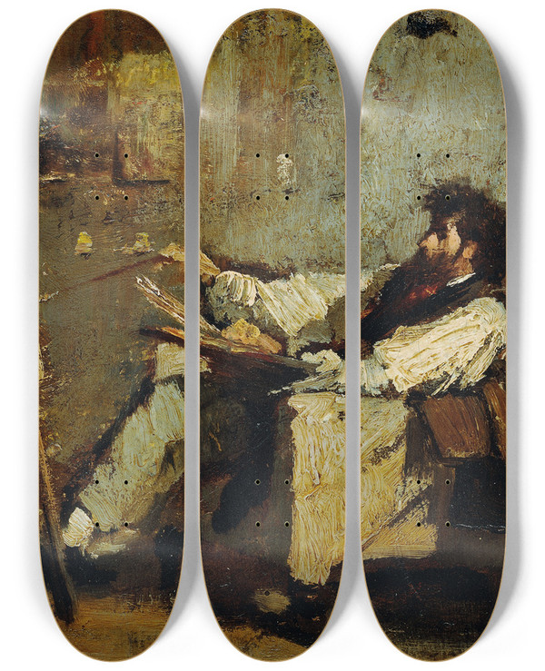 Triptych art skateboard deck of Mihly Munkcsy Selbstportrt by Mihaly Munkacsy (1844-1900)
