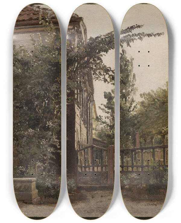 Triptych art skateboard deck of Gerrit Dou An Old Woman By A Window by Gerrit Dou (1613-1675)