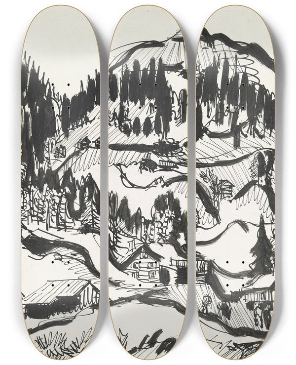 Triptych art skateboard deck of Ernst Ludwig Kirchner Frauenkirch_2 by Ernst Ludwig Kirchner (1880-1938)
