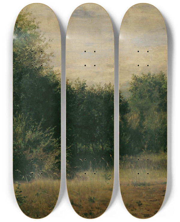 Triptych art skateboard deck of Sigmund Lallemand Landschaftsstudie by Sigmund Lallemand (1840-1910)
