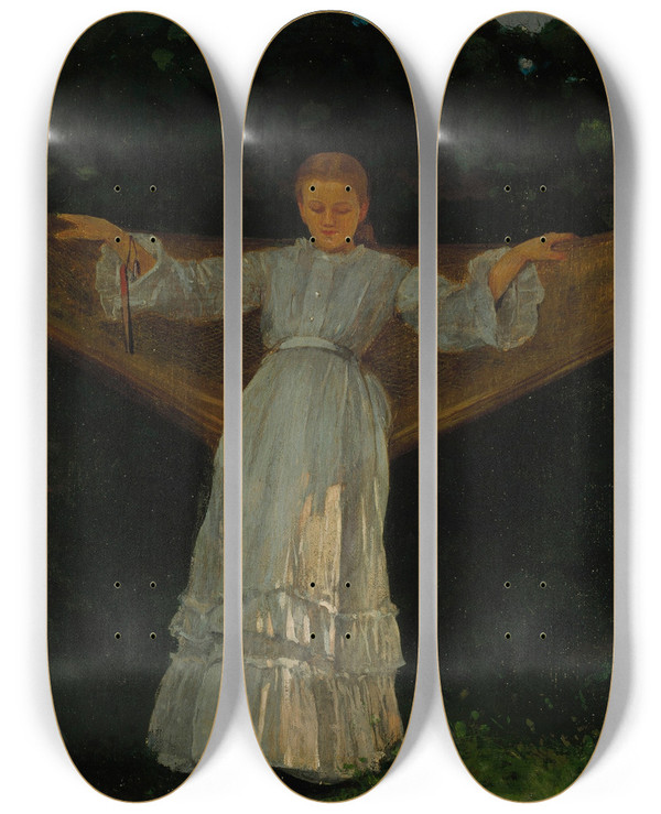 Triptych art skateboard deck of Winslow Homer Summer Afternoon by Winslow Homer (1836-1910)