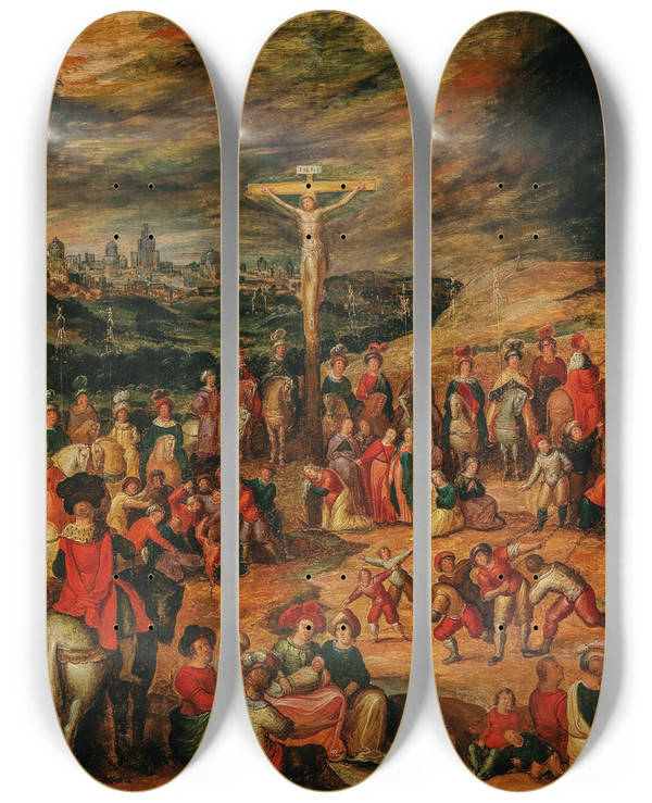 Triptych art skateboard deck of Frans Francken The Elder The Crucifixion On Mount Calvary by Frans Francken The Elder (1581-1642)