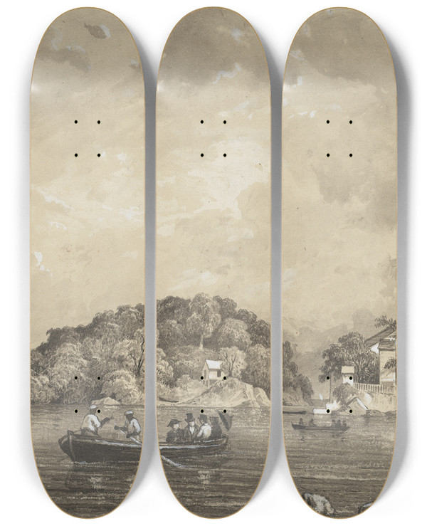 Triptych art skateboard deck of Michel Jean Cazabon Caledonia And Craig Islands by Michel Jean Cazabon (1813-1888)
