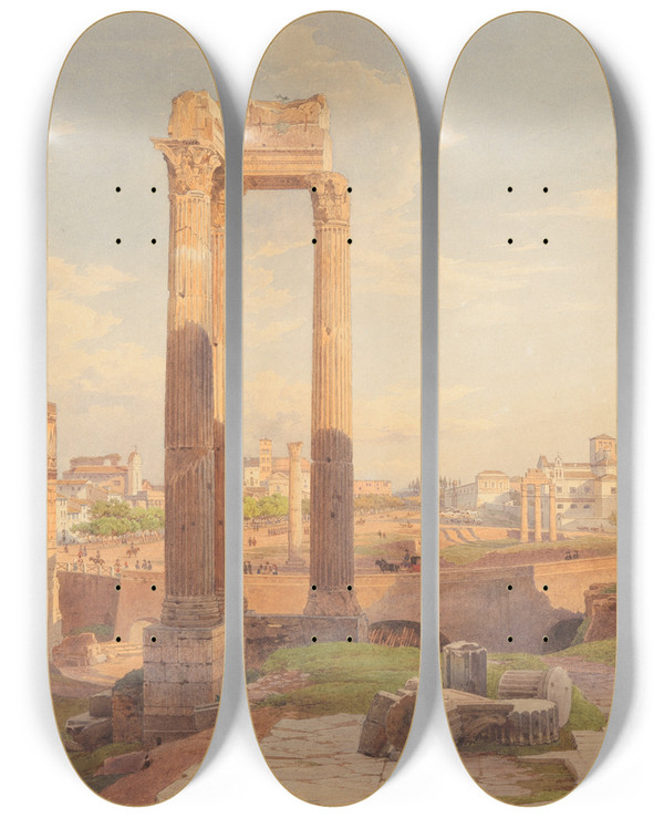 Triptych art skateboard deck of Hermann David Salomon Corrodi Forumromanum by Hermann David Salomon Corrodi (1844-1905)