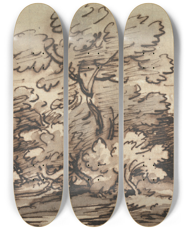 Triptych art skateboard deck of Joseph Farington A Group Of Trees by Joseph Farington (1747-1821)