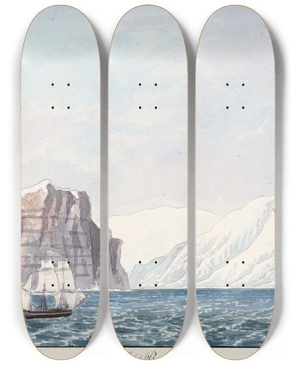 Triptych art skateboard deck of Charles Hamilton Smith Burnett Inlet Barrow Strait by Charles Hamilton Smith (1776-1859)