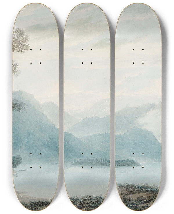 Triptych art skateboard deck of John Robert Cozens Isola Bella Lago Maggiore by John Robert Cozens (1752-1797)