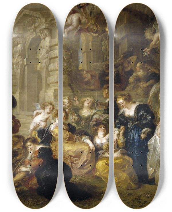 Triptych art skateboard deck of Peter Paul Rubens The Garden Of Love by Peter Paul Rubens (1577-1640)