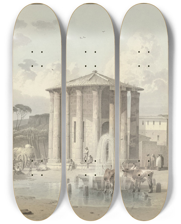 Triptych art skateboard deck of Josephus Augustus Knip The Temple Of Vesta In Rome by Josephus Augustus Knip (1777-1847)