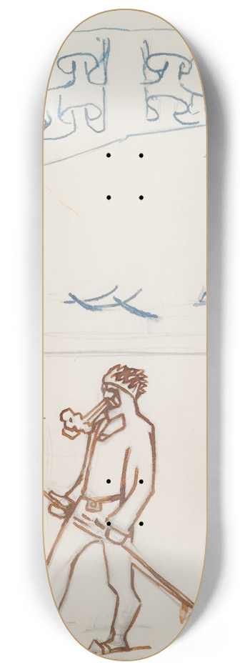 Akseli Gallen-Kallela - The Great Kalevala, sketch for page 1, skiers meet. 8.25 inch art skate deck