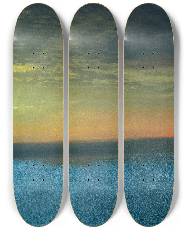 Triptych art skateboard deck of Albert Bierstadt Cloud Study With Sunset by Albert Bierstadt (1830-1902)