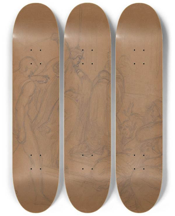 Triptych art skateboard deck of Jzef Simmler Sketch Of The Composition Martyrdom Of St Stanislaus by Jozef Simmler (1823-1868)