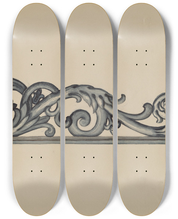 Triptych art skateboard deck of Albert Eyth Iron Bracket by Albert Eyth (20-)