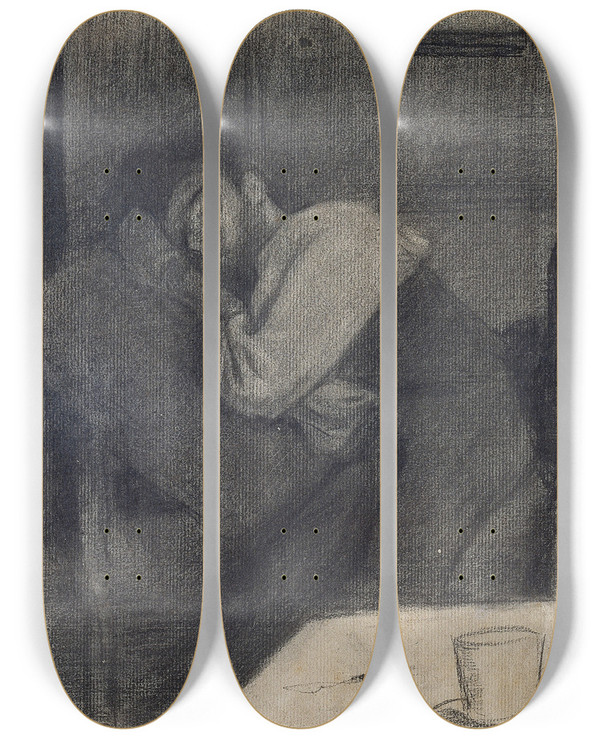 Triptych art skateboard deck of Santiago Rusiol Portrait Of The Sculptor Carles Mani And The Painter Pere Ferran by Santiago Rusinol (1861-1931)