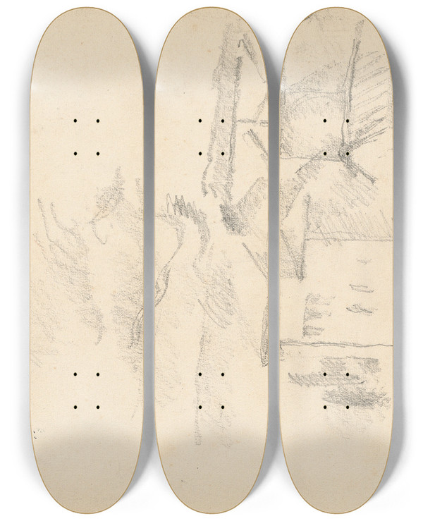 Triptych art skateboard deck of Paul Czanne The Plaster Mill La Moulin Pltre by Paul Cezanne (1839-1906)