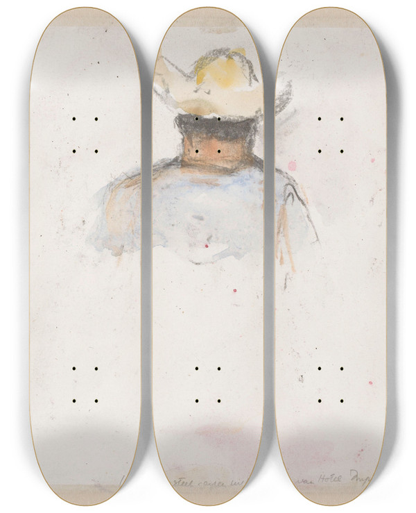 Triptych art skateboard deck of Carel Nicolaas Storm Van Sgravesande Figuurstudie Van Een Man Met Een Hoed by Carel Nicolaas Storm van 's-Gravesande (1841-1924)