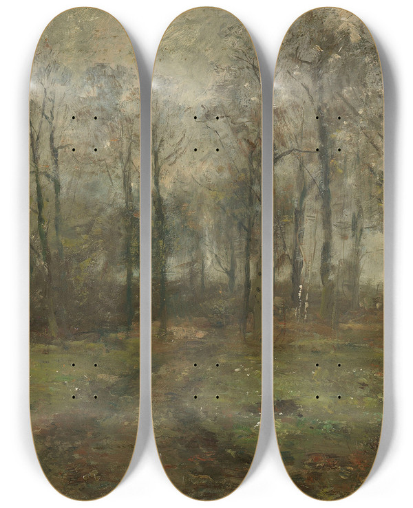 Triptych art skateboard deck of Rudolf Hckner Weg Im Gehlz by Rudolf Hockner (1864-1942)