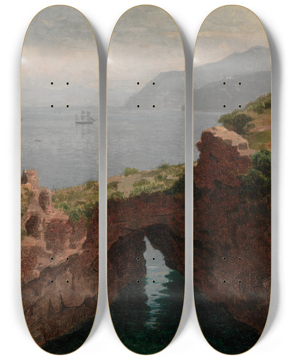 Triptych art skateboard deck of William Stanley Haseltine Natural Arch Capri by William Stanley Haseltine (1835-1900)