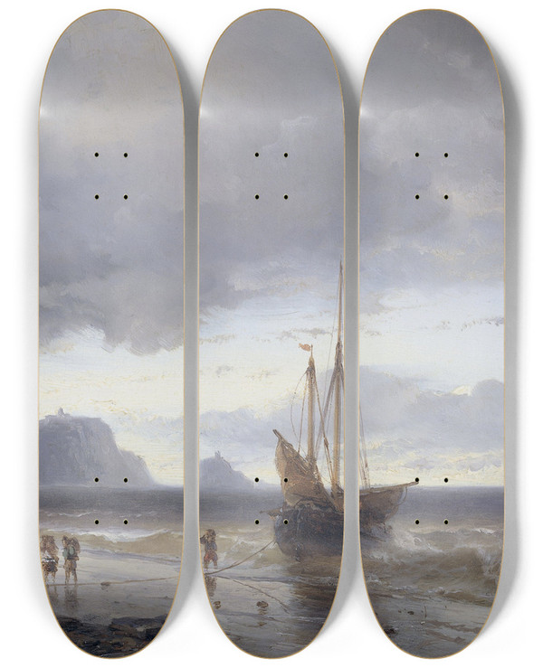 Triptych art skateboard deck of Louis Meijer Along The Coast by Louis Meijer (1809-1866)