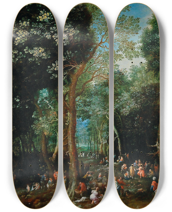 Triptych art skateboard deck of Johann Jakob Hartmann Saint John The Baptist Preaching In The Wilderness by Johann Jakob Hartmann (1680-1730)