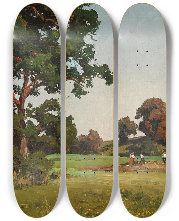 Triptych art skateboard deck of Josef Willroider Am Feld by Josef Willroider (1838-1915)
