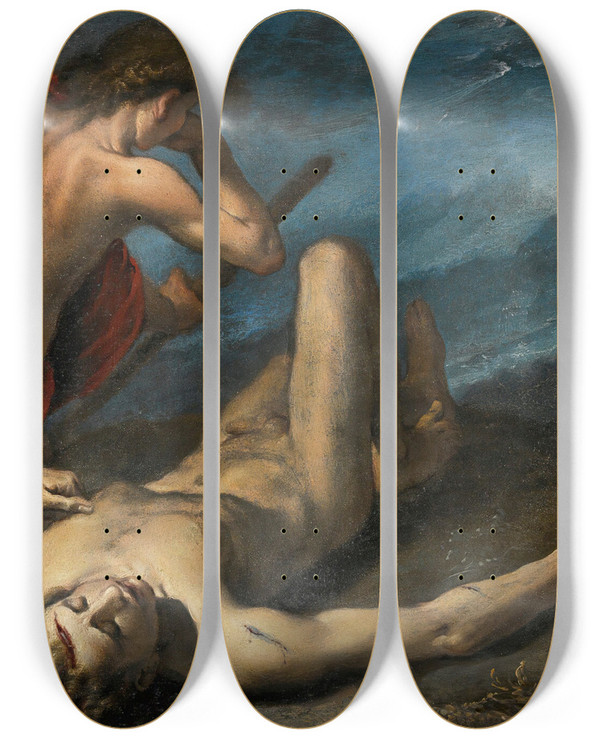 Triptych art skateboard deck of Follower Of Pier Francesco Mazzucchelli Cain And Abel by Follower Of Pier Francesco Mazzucchelli (1573-1626)