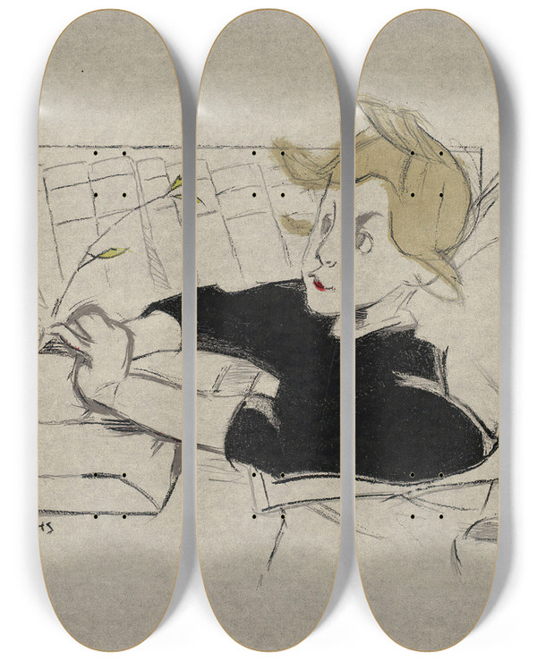 Triptych art skateboard deck of Helene Schjerfbeck The Convalescent_2 by Helene Schjerfbeck (1862-1946)