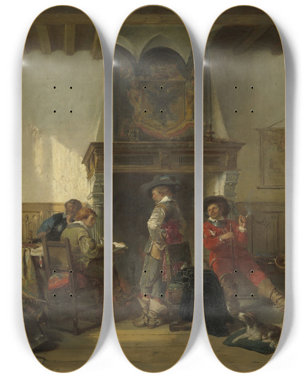 Triptych art skateboard deck of Herman Frederik Carel Ten Kate Soldiers In A Guardsroom by Herman Frederik Carel Ten Kate (1822-1891)