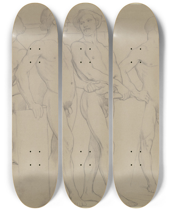 Triptych art skateboard deck of Eduard Von Steinle Eine Gruppe Mnnlicher Akte In Unterschiedlichen Handlungen Begriffen by Eduard Von Steinle (1810-1886)