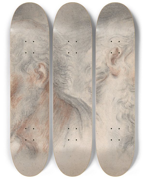 Triptych art skateboard deck of Bartholomaeus Ignaz Weiss Two Studies Of Bearded Men by Bartholomaeus Ignaz Weiss (1730-1814)