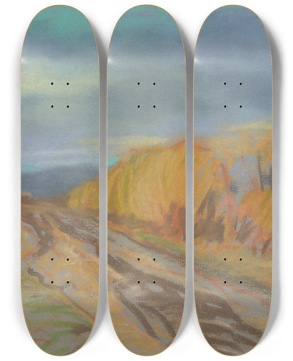 Triptych art skateboard deck of Zolo Palugyay Autumn Motif by Zolo Palugyay (1898-1935)
