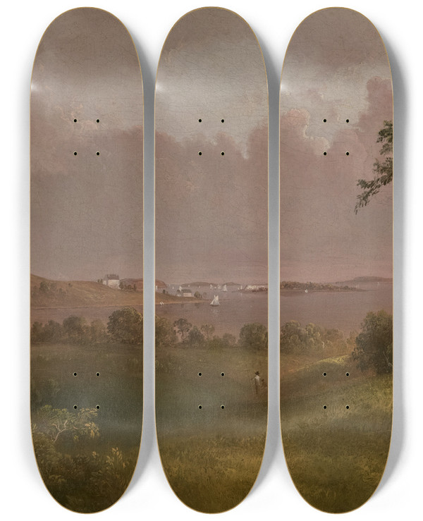 Triptych art skateboard deck of Thomas Doughty View Of Boston Harbor From Dorchesterheights_2 by Thomas Doughty (1793-1856)