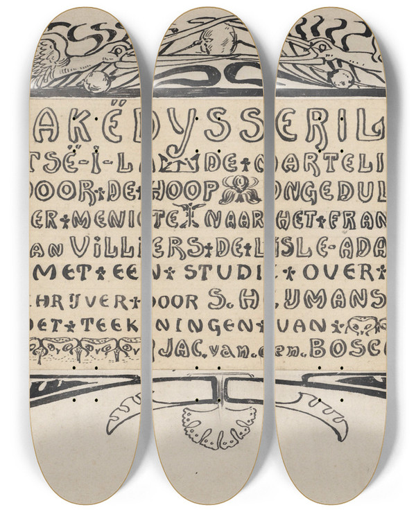Triptych art skateboard deck of Jacob Pieter Van Den Bosch Akdysseril Door S Heijmans Jr by Jacob Pieter van den Bosch (1868-1948)