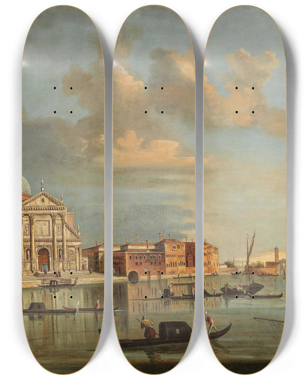 Triptych art skateboard deck of Francesco Tironi The Bacino Di San Marco With San Giorgio Maggiore Venice by Francesco Tironi (1745-1797)