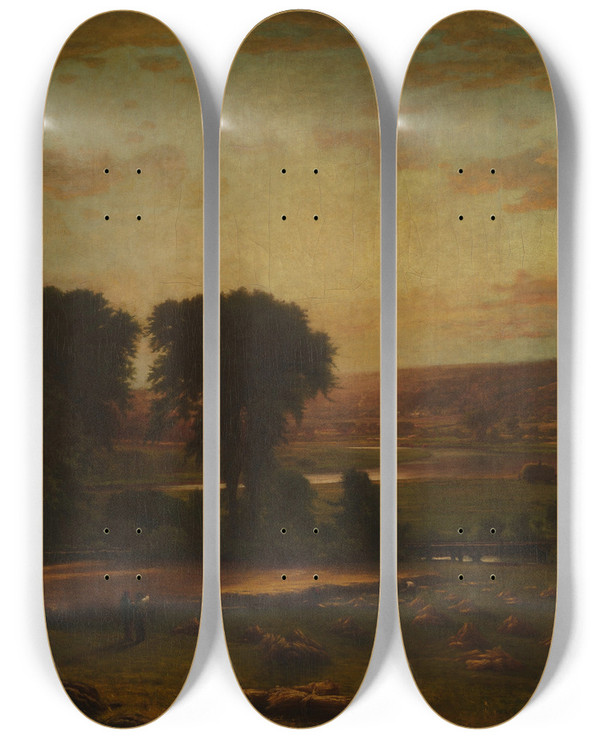 Triptych art skateboard deck of George Inness Peace And Plenty by George Inness (1825-1894)