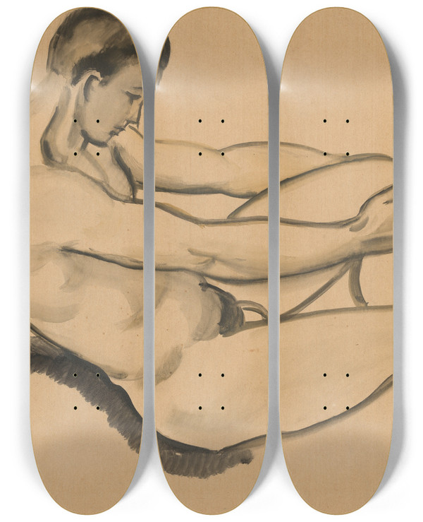 Triptych art skateboard deck of August Macke Male Nude by August Macke (1887-1914)