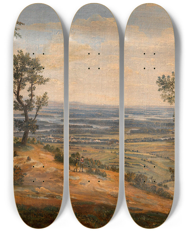 Triptych art skateboard deck of Josef Kuwasseg Blick Auf Den Donaustrom by Josef Kuwasseg (1799-1859)
