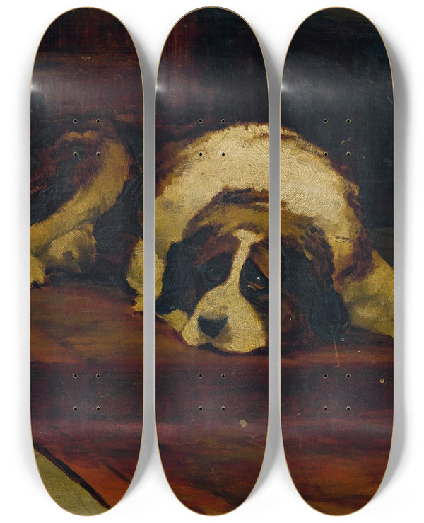 Triptych art skateboard deck of Hugh George Shaw St Bernard Lying On A Runner by Hugh George Shaw (1880-1895)