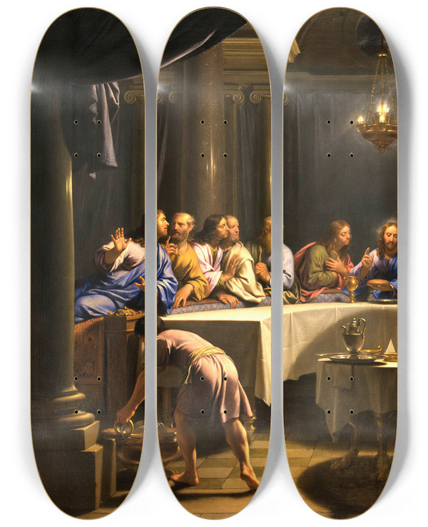 Triptych art skateboard deck of Jeanbaptiste De Champaigne The Last Supper by Jean-Baptiste de Champaigne (1631-1681)