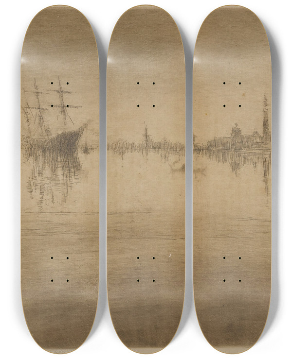 Triptych art skateboard deck of James Abbott Mcneill Whistler Nocturne_2 by James Abbott Mcneill Whistler (1834-1903)