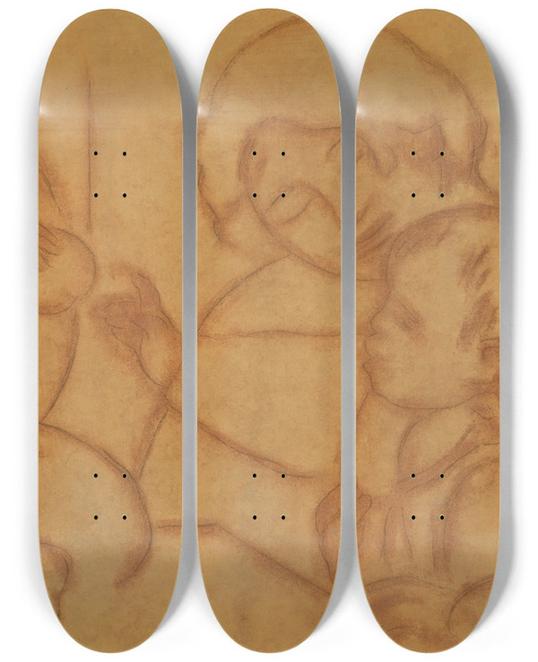 Triptych art skateboard deck of Pierreauguste Renoir Gabrielle Jean Et Une Petite Fille by Pierre-Auguste Renoir (1841-1919)