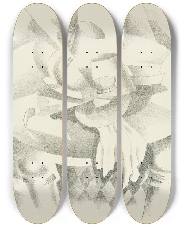 Triptych art skateboard deck of After Auguste Rodin Abstract_1 by After Auguste Rodin (1840-1917)