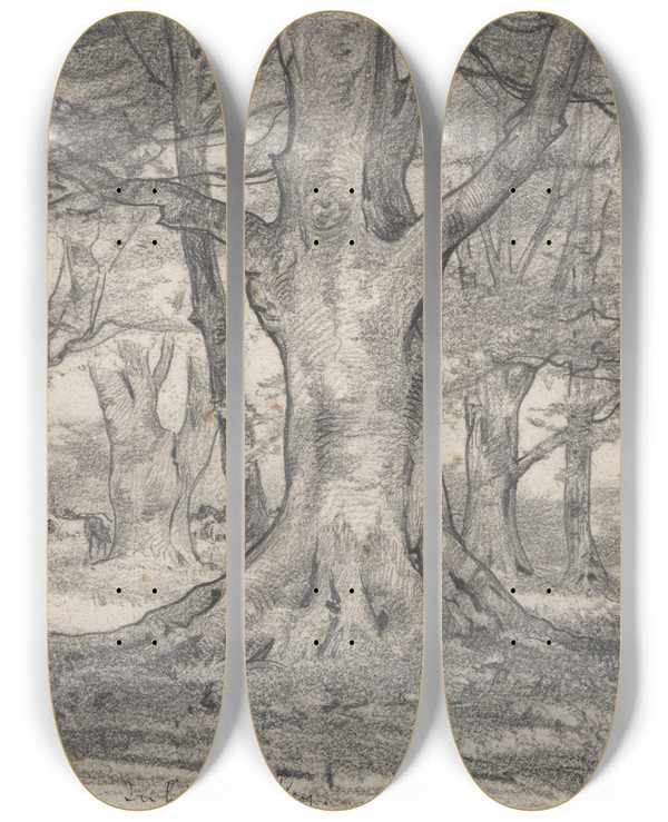 Triptych art skateboard deck of Alfred Parsons A Forest Landscape Near Boldrewood by Alfred Parsons (1847-1920)