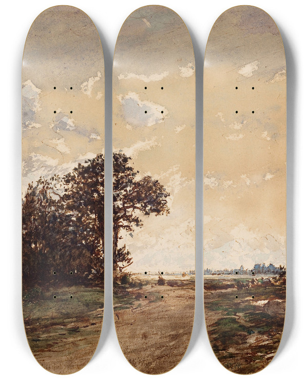 Triptych art skateboard deck of Flix Ziem La Fort De Fontainebleau Aux Environs De Barbizon by Felix Ziem (1821-1911)