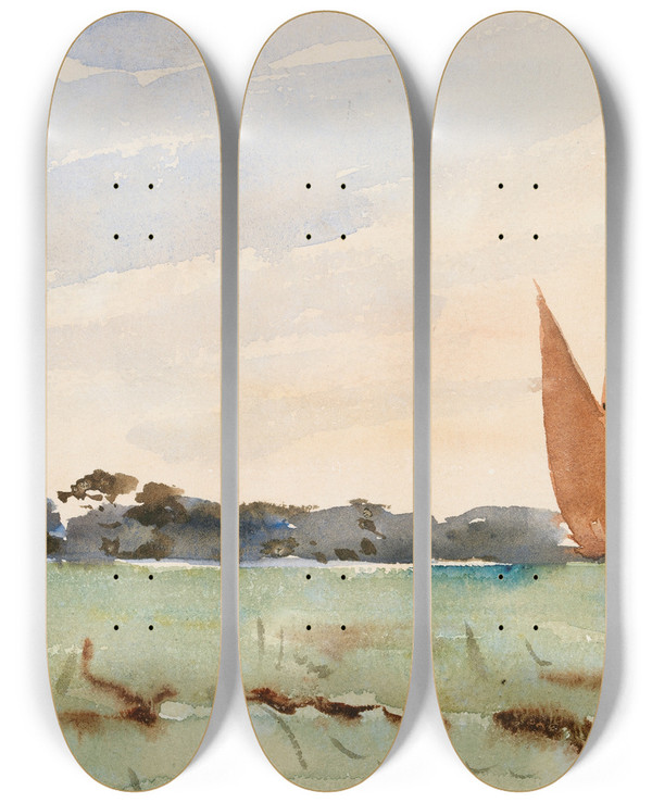 Triptych art skateboard deck of Nathaniel Hone The Younger The Norfolk Broads At Evening by Nathaniel Hone the Younger (1831-1917)